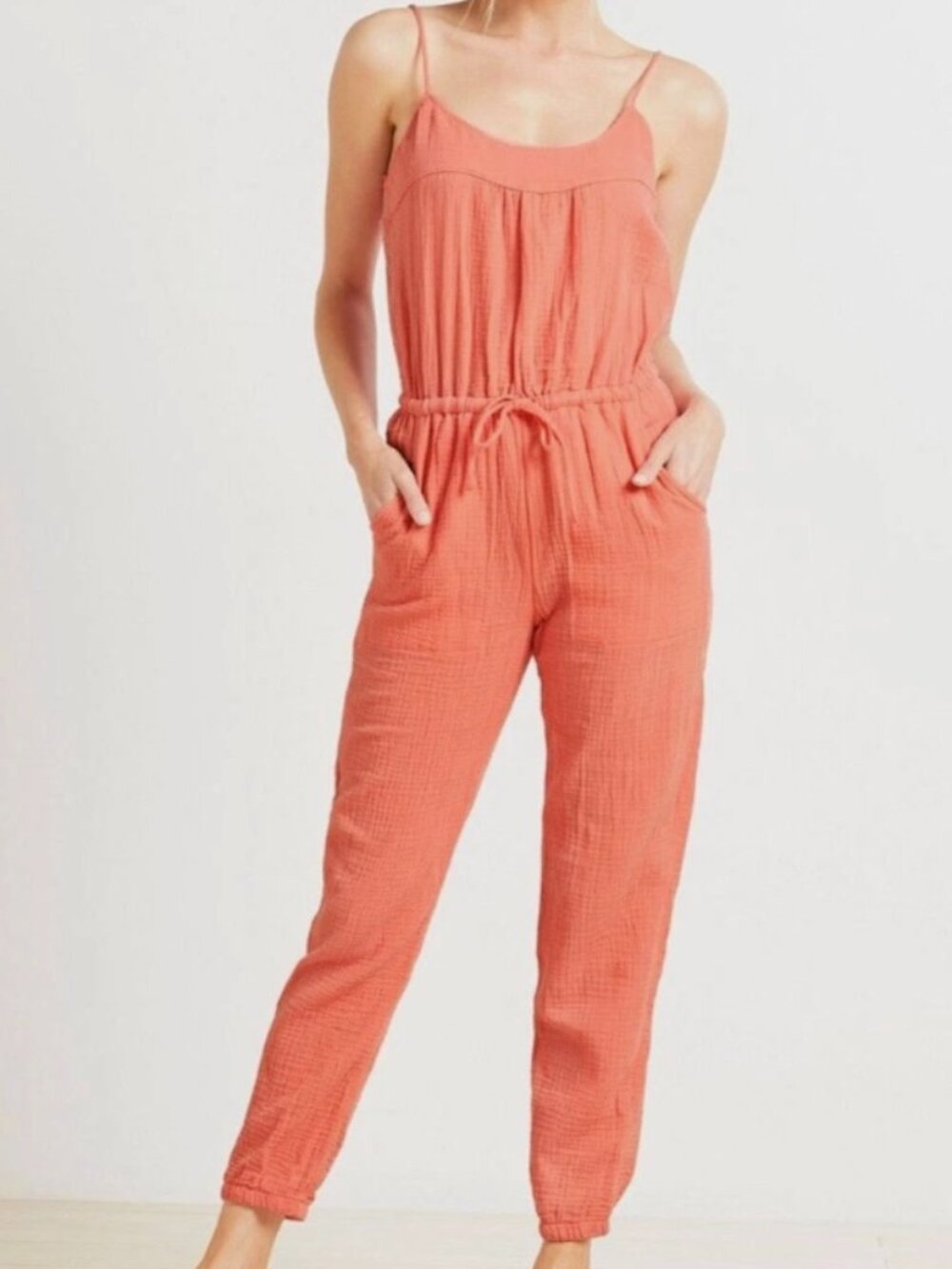 Evereve Gemma in Coral Gauzy Cotton Sleeveless jumpsuit Women's Size S